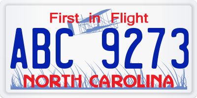 NC license plate ABC9273