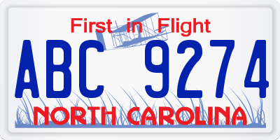 NC license plate ABC9274