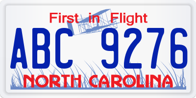 NC license plate ABC9276