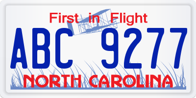 NC license plate ABC9277