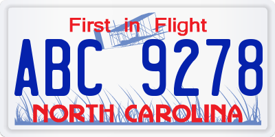 NC license plate ABC9278