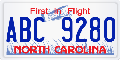 NC license plate ABC9280