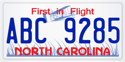 NC license plate ABC9285