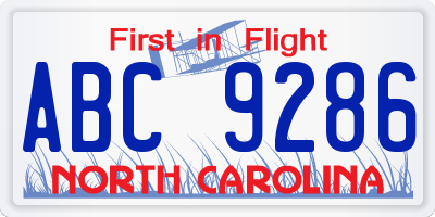NC license plate ABC9286