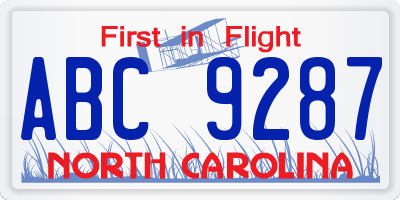 NC license plate ABC9287