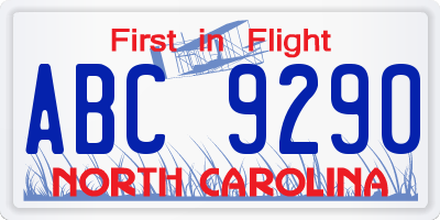 NC license plate ABC9290
