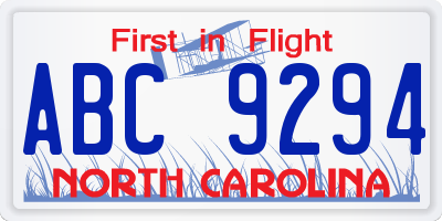NC license plate ABC9294