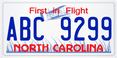 NC license plate ABC9299
