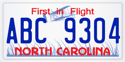 NC license plate ABC9304