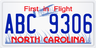 NC license plate ABC9306