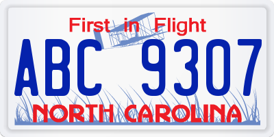 NC license plate ABC9307