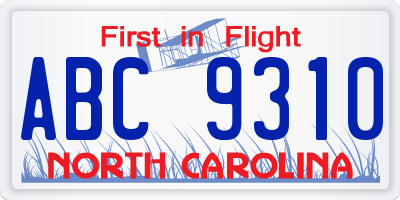 NC license plate ABC9310