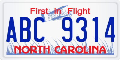 NC license plate ABC9314