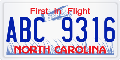 NC license plate ABC9316