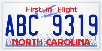 NC license plate ABC9319