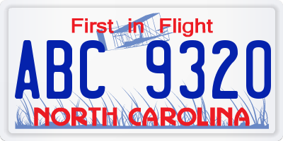 NC license plate ABC9320