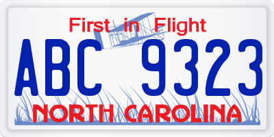 NC license plate ABC9323