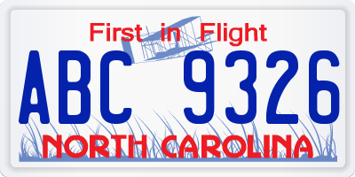 NC license plate ABC9326
