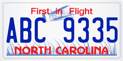 NC license plate ABC9335