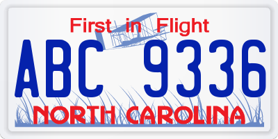 NC license plate ABC9336