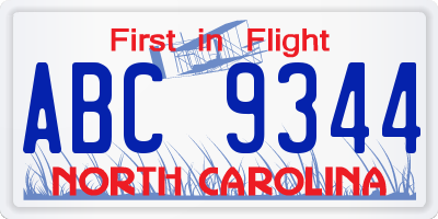 NC license plate ABC9344