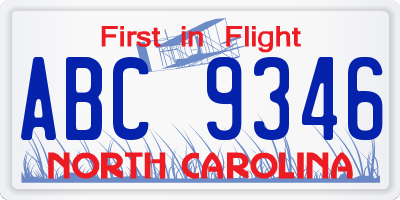 NC license plate ABC9346