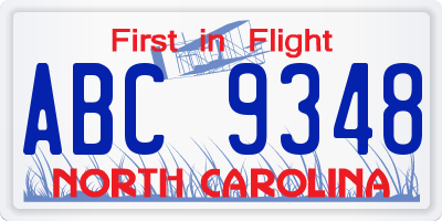 NC license plate ABC9348