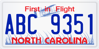 NC license plate ABC9351