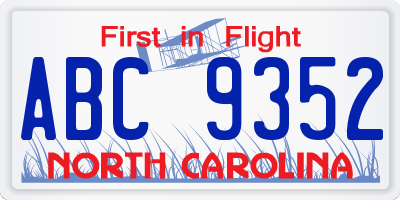 NC license plate ABC9352