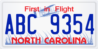 NC license plate ABC9354