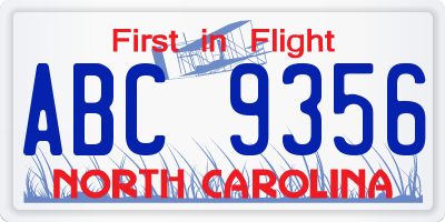NC license plate ABC9356