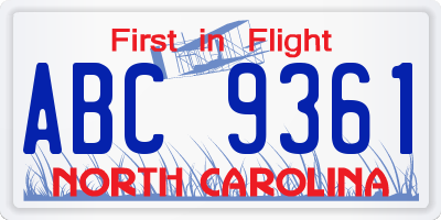 NC license plate ABC9361