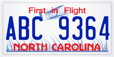 NC license plate ABC9364