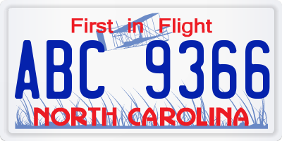 NC license plate ABC9366