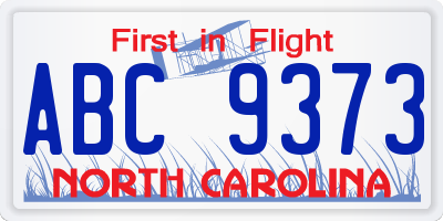 NC license plate ABC9373