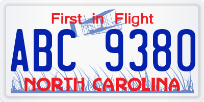 NC license plate ABC9380