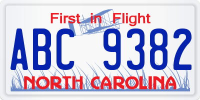 NC license plate ABC9382
