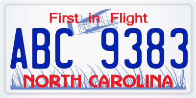 NC license plate ABC9383