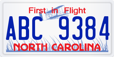 NC license plate ABC9384