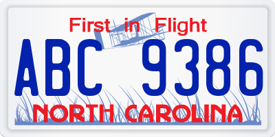 NC license plate ABC9386