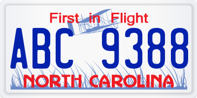 NC license plate ABC9388