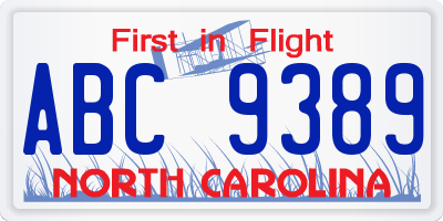 NC license plate ABC9389