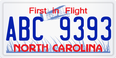 NC license plate ABC9393