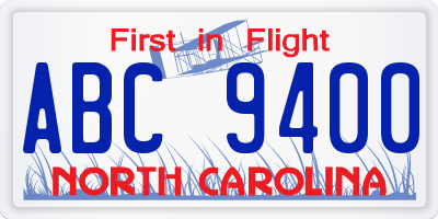 NC license plate ABC9400