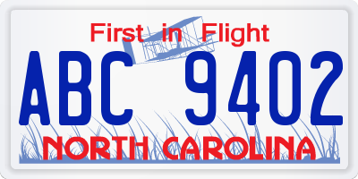 NC license plate ABC9402
