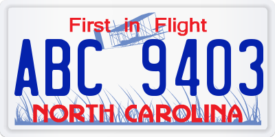 NC license plate ABC9403