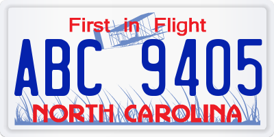 NC license plate ABC9405