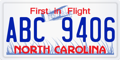 NC license plate ABC9406