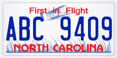NC license plate ABC9409