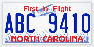 NC license plate ABC9410